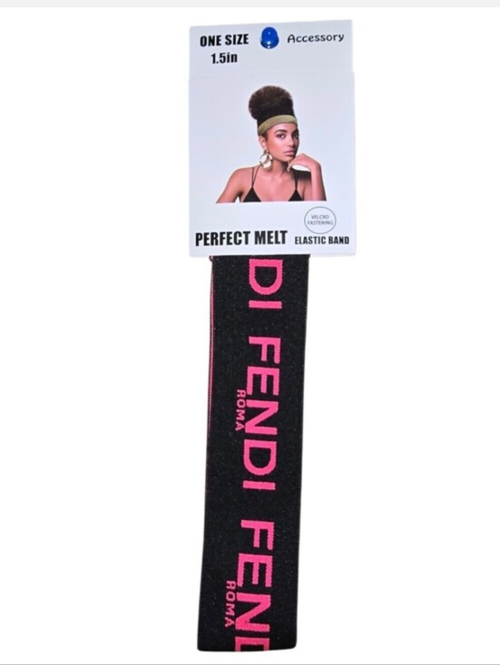 Black and Hot Pink Elastic Logo Hairband - Picture 2 of 3